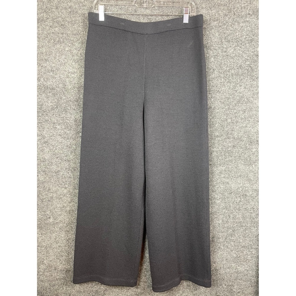 St. John Collection Knit Pants Women 10 Gray Excellent Wide Leg Santana Trousers